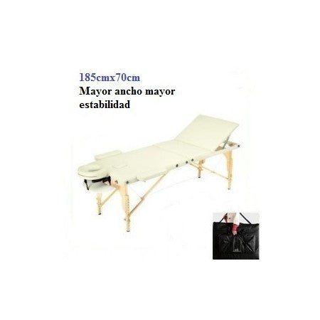 Camilla de Masaje pegable de madera Reiki 185cmx70cm con cabezal articulado Blanca